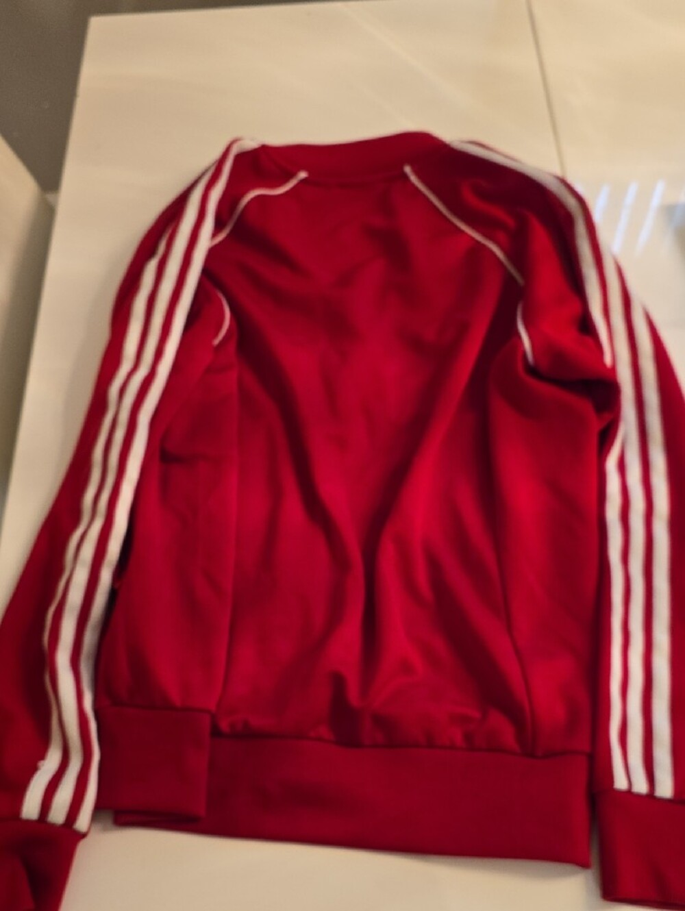 adidas Red Track Jacket with White Stripes - Picture 2 of 4